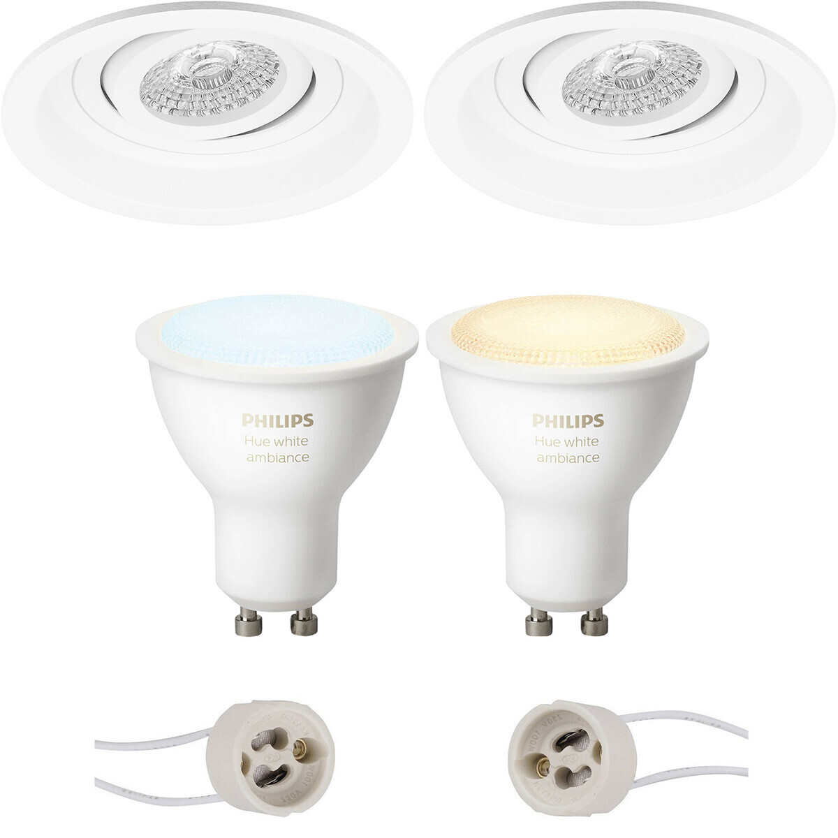 BES LED Pragmi Domy Pro - Inbouw Rond - Mat Wit - Verdiept - Kantelbaar - Ø105mm - Philips Hue - LED Spot Set GU10 - White Ambiance - Bluetooth