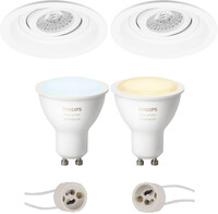 BES LED Pragmi Domy Pro - Inbouw Rond - Mat Wit - Verdiept - Kantelbaar - Ø105mm - Philips Hue - LED Spot Set GU10 - White Ambiance - Bluetooth
