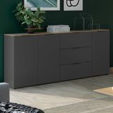 Germania Dressoir Calista 192cm 3 deuren & 3 lades - antraciet/eik