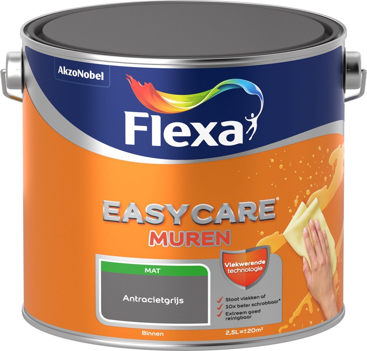 FLEXA Easycare - Muurverf Mat - Antracietgrijs - 2,5 liter