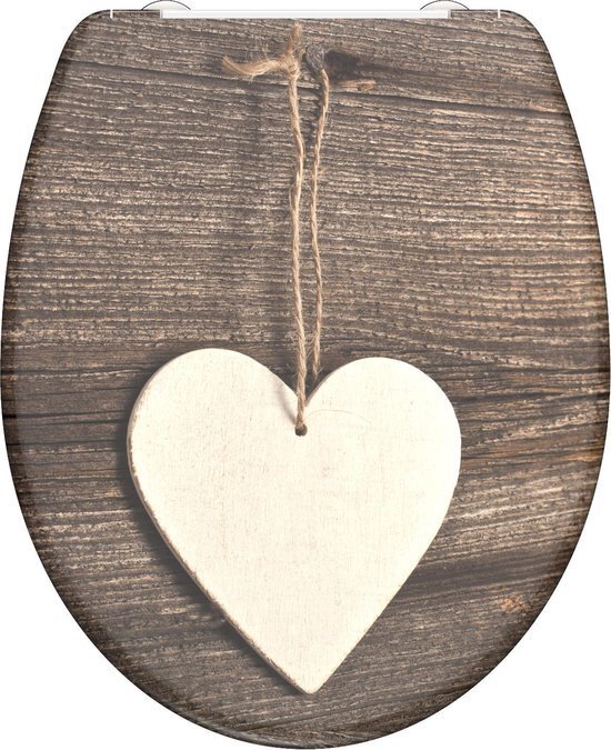 Schütte SCHÃœTTE WC-Bril 82377 WOOD HEART - Duroplast - Soft Close - Afklikbaar - RVS-Scharnieren - Decor - 3-zijdige Print bruin