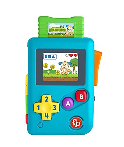 Fisher-Price HBC88 - „Ucz sie i smiej!” Konsola Szczeniaczka, edukacyjna muzyczna zabawka aktywizujaca w stylu retro w polskiej wersji jezykowej dla niemowlat i malych dzieci w wieku 6–36 miesiecy