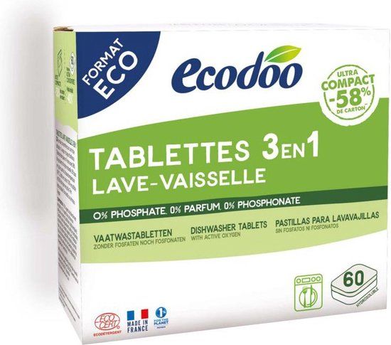 Ecodoo Vaatwas tabletten 3-in-1 geconcentreerd XL bio - 60 stuks