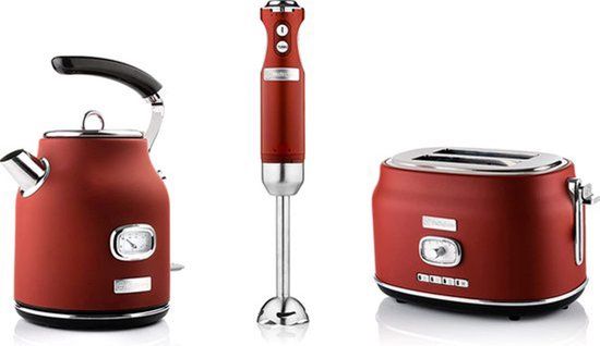 Westinghouse Retro 3-delige Set - Waterkoker + Broodrooster + Staafmixer - Rood