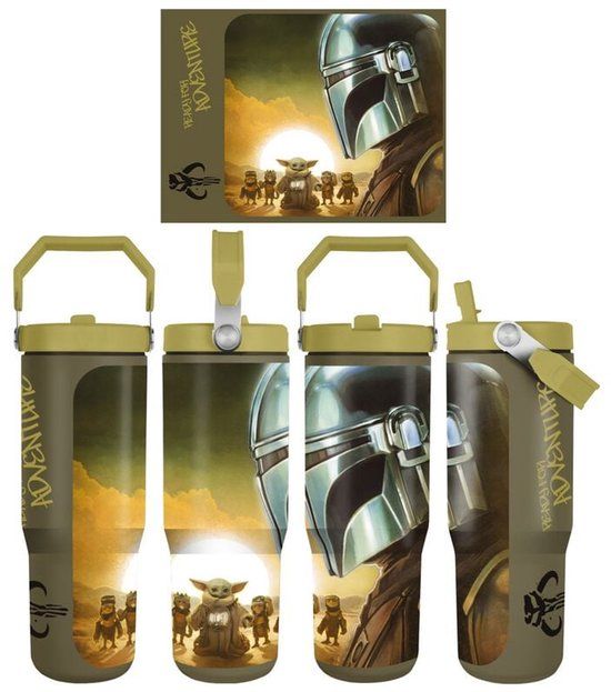 Star Wars The Mandalorian - RVS Drinkfles - meerkleurig - Isolerend - Met rietje