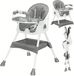 3-in-1 chaise haute pour bébé - Chaise haute E500 - Pliable - Réglable - Double plateau amovible - Harnais de sécurité 5 points - Repose-pieds et roues - Gris