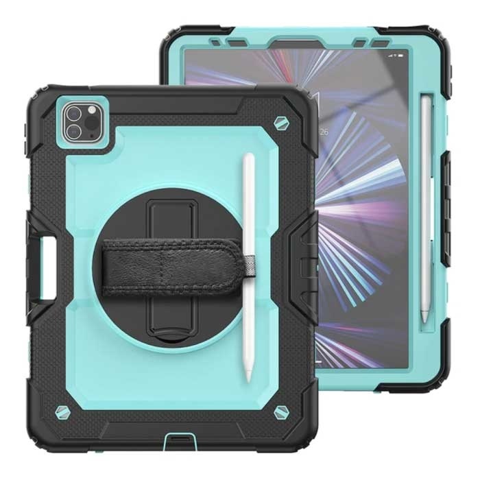 R-JUST Armor Hoesje voor iPad Mini 4 met Kickstand / Polsband / Pennenhouder - Heavy Duty Cover Case Lichtblauw