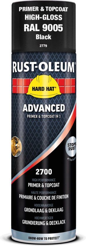 Rust-Oleum Grondverf & Lak in 1 spuitbus ZWART GLANS - RAL9005 - 500 ml
