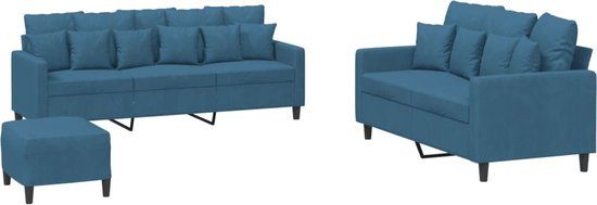 vidaXL 3-delige Loungeset met kussens fluweel blauw