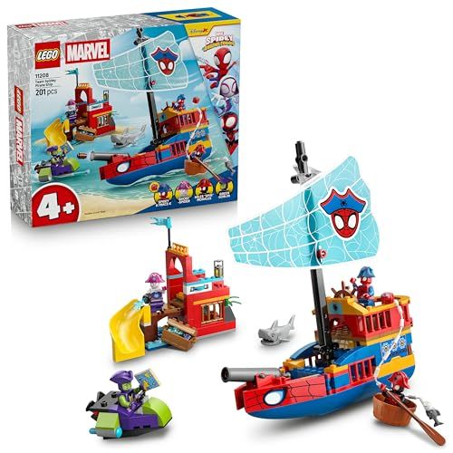 LEGO Marvel Team Spidey Piratenschip Speelgoed voor Kinderen – met Schip, 2 Boten en 4 Minifiguren – Superhelden Cadeau voor Jongens vanaf 4 Jaar en Fans van Spidey en Zijn Geweldige Vriendjes – 11208