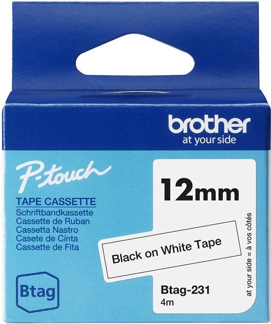 Brother Btag-231 zwart op wit labeltape – breedte 12 mm