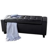 BAKAJI Kist, poef, opbergdoos, voetenbank, slaapkamer, zitbank, kruk met houtstructuur, bekleding van kunstleer, zitvlak opklapbaar, gewatteerd, afmetingen: 110 x 40 x 40 cm (zwart)