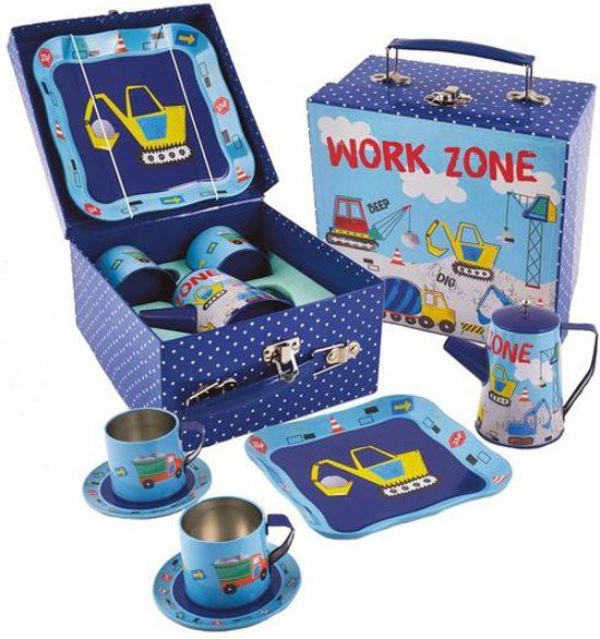 Floss & Rock Bouw - tinnen theeservies - 7 delig - Multi