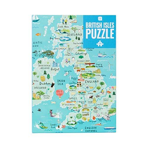 Talking Tables Blauwe UK Map British Isles Jigsaw Puzzel & Poster, Geïllustreerd, Groot-Brittannië Landmarks Travel, Verjaardagscadeau, kerstcadeau, Engeland, Ierland, Schotland, Wales, 1000 stukjes