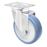 WAGNER Soft zwenkwiel - diameter 125 mm, bouwhoogte 155 mm, staal verzinkt, blauw/wit, montageplaat 85 x 105 mm, draagkracht 100 kg - 04662501