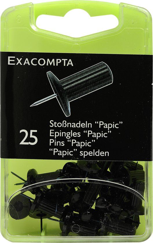 Exacompta Doos met 25 prikbordspelden Papic - punthoogte 7mm - 10mm diameter - Zwart - 14901E