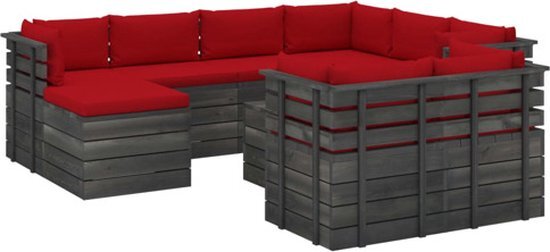 vidaXL 10-delige Loungeset met kussens pallet massief grenenhout