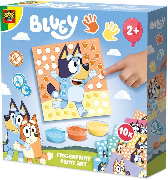 SES Creative Bluey - Vingerverf - Baby Speelgoed - Vegan & Glutenvrij - Goed Uitwasbaar - Voor Kinderen Vanaf 1 Jaar - 10 Kaarten