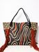 Lumira Plus Sac à main femmes PVC design graphique rétro avec franges brun rouille