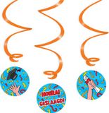 Paper Dreams Geslaagd thema party hangdecoraties - plastic - blauw/rood - set van 3x stuks - 14 cm - Hoera geslaagd