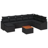 vidaXL Tuinbank - Set - 9 - st - Zwart - poly - rattan