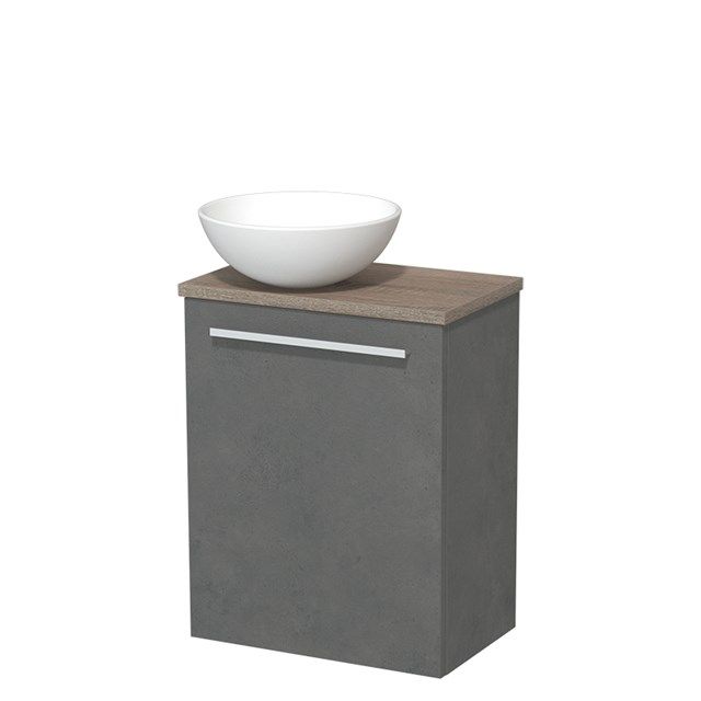 Maxaro Modulo Toiletmeubel 41 cm - Donkergrijs Beton - Eiken Blad