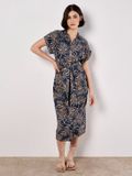 Apricot Palm Leaf Shirt Midi Dress