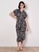 Apricot Palm Leaf Shirt Midi Dress
