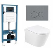 QeramiQ Dely Toiletset - inbouwreservoir Qeramiq Flush - 35mm zitting - kunststof licht grijze bedieningsplaat - ronde knoppen - mat wit
