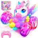 Jouets auto Licorne - Voiture RC - Avec lumière - Rose - Prend en charge la rotation à 360°