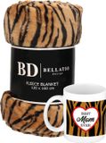 Bellatio Design Cadeau moeder set - Fleece plaid/deken tijger print met Best mom ever mok