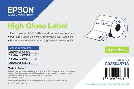Epson HG printeretiketten 102mm x 76mm - 1570 labels
