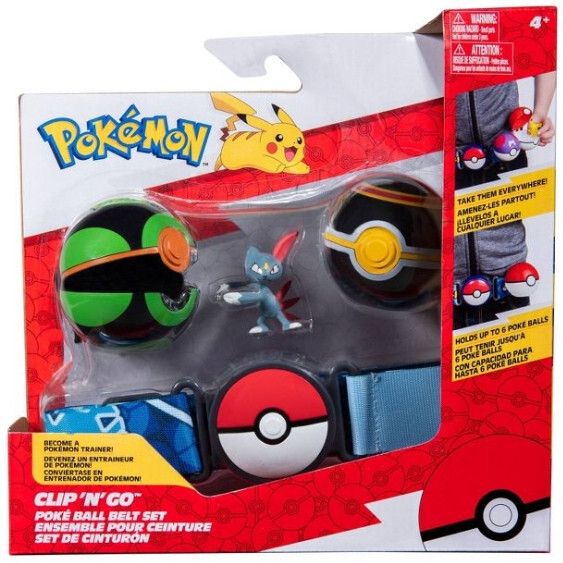 Pokemon Pokémon PKW2719 Clip and Go Pokéball riemset - finsterbal, luxe bal & slinger, officiële set met figuur