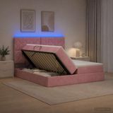 vidaXL LED-bed met matras, roze, 180 x 200 cm, fluweel