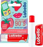 Labello Strawberry Shine Straight Outta 90's Retro Edition, geurende lippenbalsem met natuurlijke oliën en aardbeiaroma, verzorgende lippenbalsem met zachte glans (4,8 g)