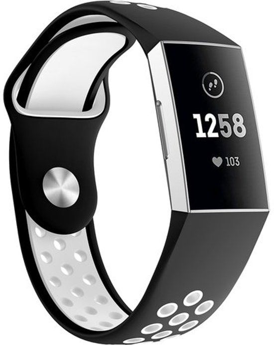 By Qubix Qubix Fitbit Charge 3 Bandjes - Wit + Zwart - Small - Rubberen DOT Sport Band
