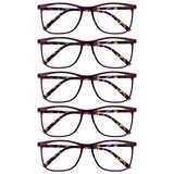 Opulize Arc 5 Stuks Groot Leesbril Purper Patroon Mannen Vrouwen Scharnieren Met Veer RRRRR66-5 +2,00