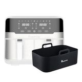 MasterPRO Rocket Duo 900 Dubbele friteuse, zonder olie, wit, 9 l en 2400 W, led-touchscreen en anti-aanbakmand + rechthoekige siliconen bakplaat, 12,7 x 19,5 x 7 + 2 cm