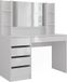 Vicco Coiffeuse "Sherry", blanc/blanc brillant, 119,8 cm, 4 parties | ✓ Miroir · 5 tiroirs · Sur pied · Aspect sans poignées · beaucoup d'espace de rangement