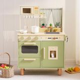 ROBUD Houten kinderkeuken - speelkeuken met koelkast, ijsblokjesdispenser, oven en accessoires, rollenspelkeuken voor kinderen