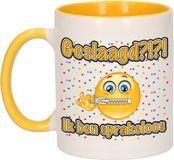 Bellatio Decorations Geslaagd cadeau mok - geel - Geslaagd?!?! Sprakeloos - Ca. 300 ml