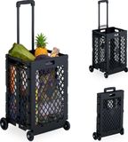 Merkloos Relaxdays boodschappentrolley opvouwbaar, wielen, tot 25 kg, boodschappenkrat, telescopische handgreep, zwart