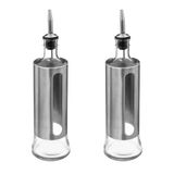 5Five Bouteilles de vinaigre/huile pour table - 2x - verre/métal - transparent/argenté - huile d'olive et vinaigre de table - 500 ml par bouteille