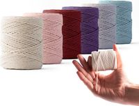 Ledent macramé touw, (1mm, 6 x 65M), dubbel getwist - 100% geregenereerd katoenkoord - Macramé touw in paarse en roze tinten, setje van 6 kleine rolletjes om mee te knutselen.