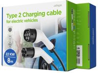 Energenie Gembird Type 2 EV-Laadkabel 22 kW 32 A 3-Fase, 8 m | Mennekes Type 2 Stekker naar Type 2 Stopcontact | IP55 Spatwaterdicht