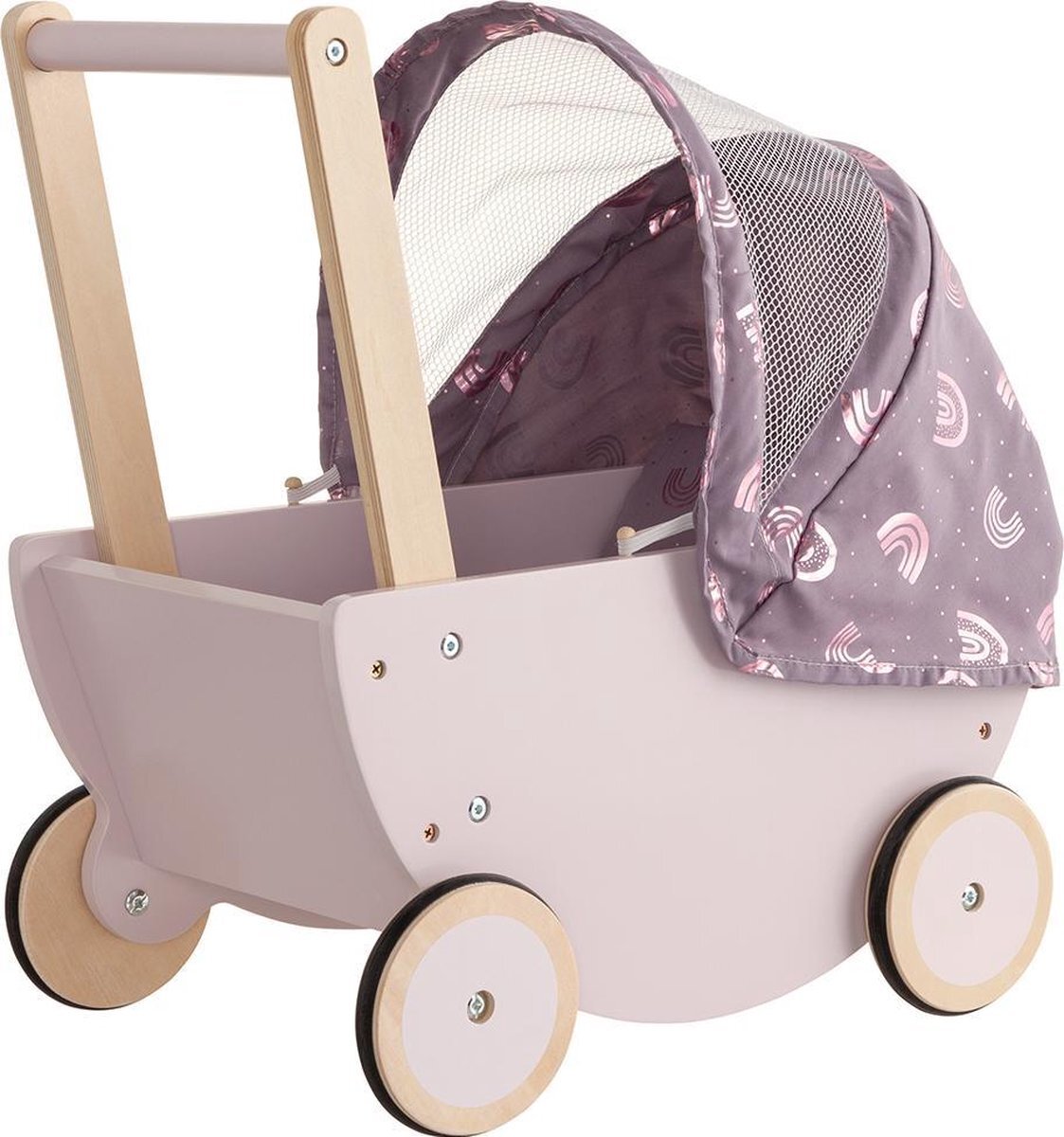 HOWA Houten Poppenwagen "Rainbow" met opvouwbare kap 25502