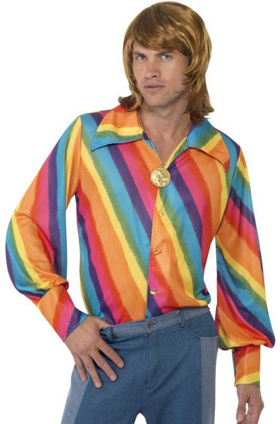 Smiffys 70s Disco Fever Shirt - 1970s Rainbow Colour - Heren - Maat: One Size