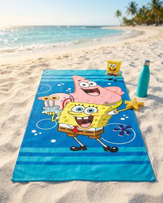 4KidsOnly AYMAX Spongebob blauw Strandlaken 70 x 140 cm Katoen