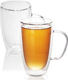 Intirilife 2x dubbelwandig thermoglas set in 400 - 500ml - koffiemok thermoglas thermoglazen mondgeblazen geïsoleerd latte macchiato theeglas koffieglas met handvat