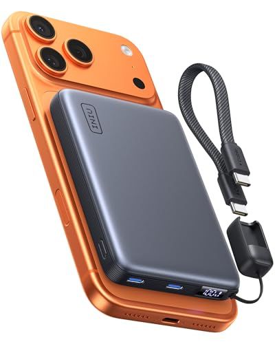 INIU voor MagSafe Powerbank, Dunste 25 W Qi 2.2 10.000 mAh Magnetische Oplader, 45 W PD Snelladen met Geïntegreerde USB-C-kabel, Power Bank Uitsluitend voor iPhone Air 17 16 15 14 13 12